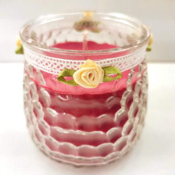 Χειροποίητο αρωματικό φυτικό κερί σόγιας κόκκινο 320γρμ σε γυάλινη κουκουνάρα 10εκχ 8εκ με άρωμα βανίλια - αρωματικά κεριά - 2