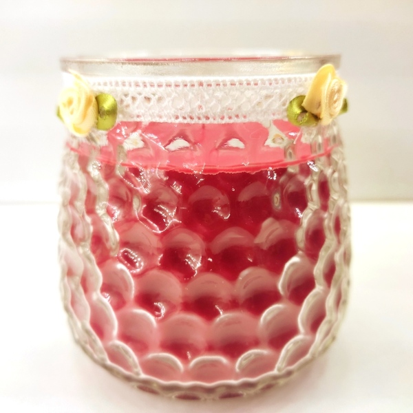 Χειροποίητο αρωματικό φυτικό κερί σόγιας κόκκινο 320γρμ σε γυάλινη κουκουνάρα 10εκχ 8εκ με άρωμα βανίλια - αρωματικά κεριά - 4