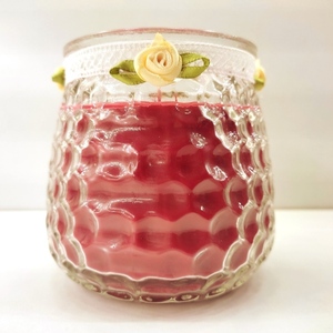 Χειροποίητο αρωματικό φυτικό κερί σόγιας κόκκινο 320γρμ σε γυάλινη κουκουνάρα 10εκχ 8εκ με άρωμα βανίλια - αρωματικά κεριά - 5