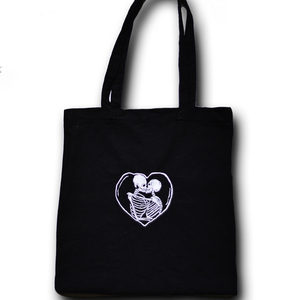 Πάνινη τσάντα Tote Bag με κέντημα Skeleton Love - ύφασμα, ώμου, tote, πάνινες τσάντες, φθηνές