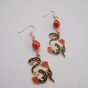 Σκουλαρίκια με charms από σμάλτο Snake earrings Snake jewelry - σμάλτος, ατσάλι, κρεμαστά, γάντζος