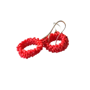 Σκουλαρίκια κόκκινοι κρίκοι με χάντρες miyuki - γυαλί, χειροποίητα, κρίκοι, χάντρες, miyuki delica - 4