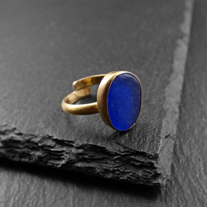 "Blue Seaglass ring" - Xειροποίητο επίχρυσο 18κ ματ δαχτυλίδι με φυσικό μπλε γυαλάκι της θάλασσας! - γυαλί, επιχρυσωμένα, αυξομειούμενα - 5