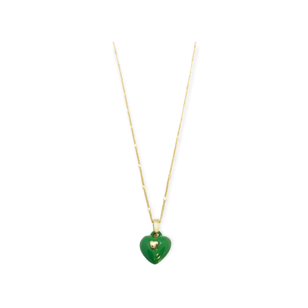 Κολιέ χάλκινο με πράσινη καρδιά - 45εκ - charms, χαλκός, καρδιά, κοντά, φθηνά - 3
