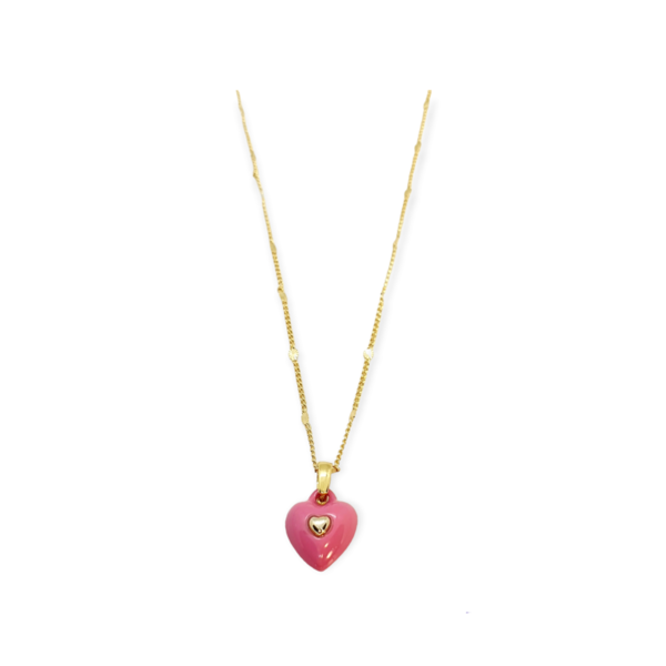 Κολιέ χάλκινο με ροζ καρδιά - 45εκ - charms, χαλκός, καρδιά, κοντά, φθηνά - 3