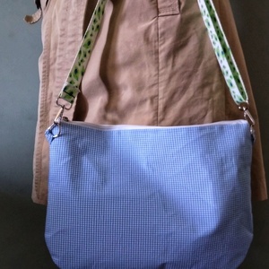 τσάντα χιαστί / ώμου , γαλάζιο καρό με πολύχρωμο ιμάντα - ύφασμα, clutch, χιαστί, μεγάλες, all day - 2