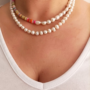 Rainbow perla necklace - μαργαριτάρι, κοχύλι, τσόκερ, κοντά, seed beads - 2