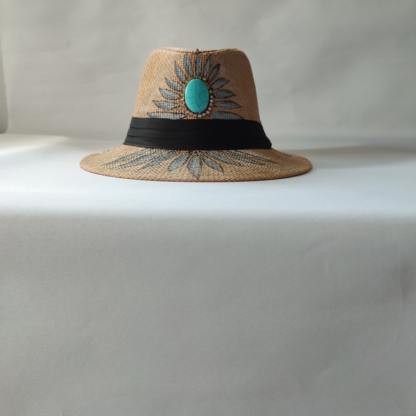 ''SUN FLOWER'' Καπέλο από χαρτί Ζωγραφισμένο στο χέρι - ύφασμα, ψάθινα - 2