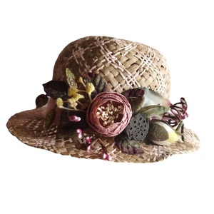 Παιδικό Ψάθινο καπέλο διακοσμημένο , φυσικό με ροζ , περίμετρος 49 και 52 εκ- - κορίτσι, λουλούδια, ψάθινα