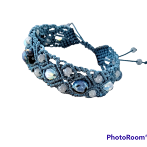 Βραχιόλι macrame "Diamond Square" blue indigo - ημιπολύτιμες πέτρες, μακραμέ, κορδόνια, χεριού, αυξομειούμενα