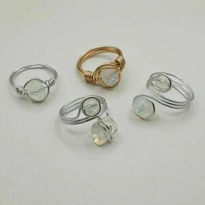 Boho δαχτυλίδια με σύρμα αλουμινίου και φεγγαρόπετρες (1 πέτρα) Νο. 17/57 - ασημί/χρυσό - ημιπολύτιμες πέτρες, αλουμίνιο, φεγγαρόπετρα, σύρμα, boho - 2