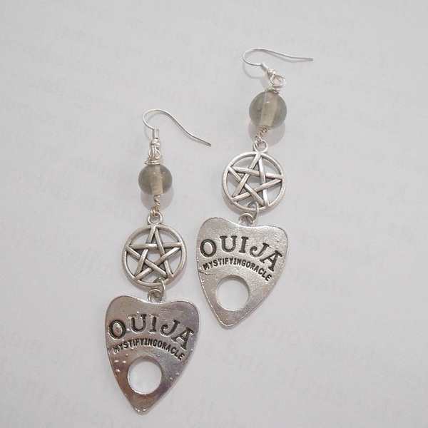 Σκουλαρίκια με μεταλλικά στοιχεία, charms και χάντρες Ouija Planchette Earrings - μακριά, ατσάλι, μεταλλικά στοιχεία, κρεμαστά, γάντζος
