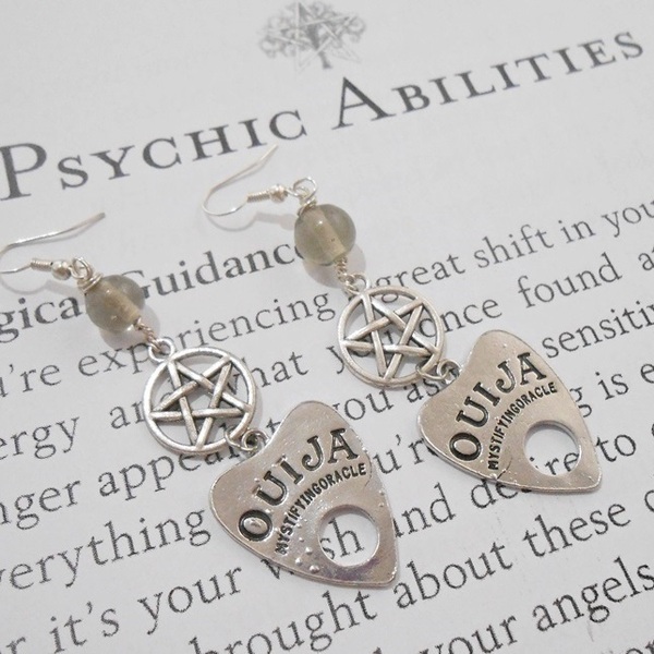 Σκουλαρίκια με μεταλλικά στοιχεία, charms και χάντρες Ouija Planchette Earrings - μακριά, ατσάλι, μεταλλικά στοιχεία, κρεμαστά, γάντζος - 3