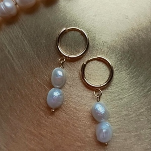 Duble perla hoops - μαργαριτάρι, δάκρυ, κρίκοι, μικρά, ατσάλι