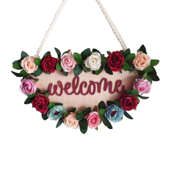 Στεφάνι "welcome" με τριαντάφυλλα - στεφάνια, τριαντάφυλλο - 3