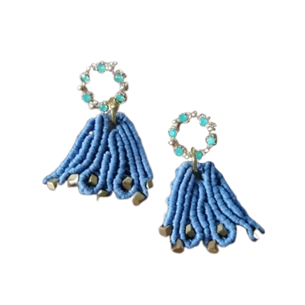 Persephone: Μακραμέ φλοράλ σκουλαρίκια γαλάζια - ημιπολύτιμες πέτρες, ορείχαλκος, μακραμέ, λουλούδι, κρεμαστά