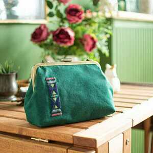 Clutch τσάντα σε πράσινο χρώμα με χειροποίητο κέντημα - ύφασμα, clutch, ώμου, all day, μικρές - 3