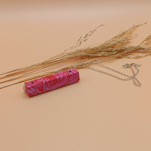 Χειροποίητο ροζ κολιέ με ασημένια αλυσίδα - charms, ασήμι 925, κοντά - 5