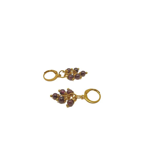 Ατσάλινα χρυσά σκουλαρίκια ,με κρεμαστες ημιπολύτιμες πέτρες γρανάτη,3,8εκ ύψος - ημιπολύτιμες πέτρες, μικρά, ατσάλι, πολυέλαιοι