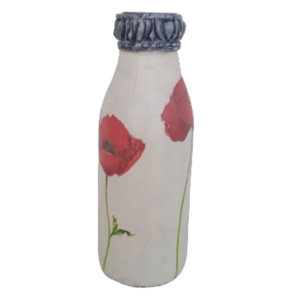 Γυάλινο διακοσμητικό μπουκάλι με παπαρούνες - γυαλί, διακοσμητικά μπουκάλια - 2