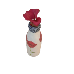 Γυάλινο διακοσμητικό μπουκάλι με παπαρούνες - γυαλί, διακοσμητικά μπουκάλια - 3