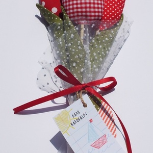 Δώρο για δασκάλα - ανθοδέσμη κόκκινες τουλίπες - ύφασμα, λουλούδια, χειροποίητα, διακοσμητικά, για δασκάλους - 2