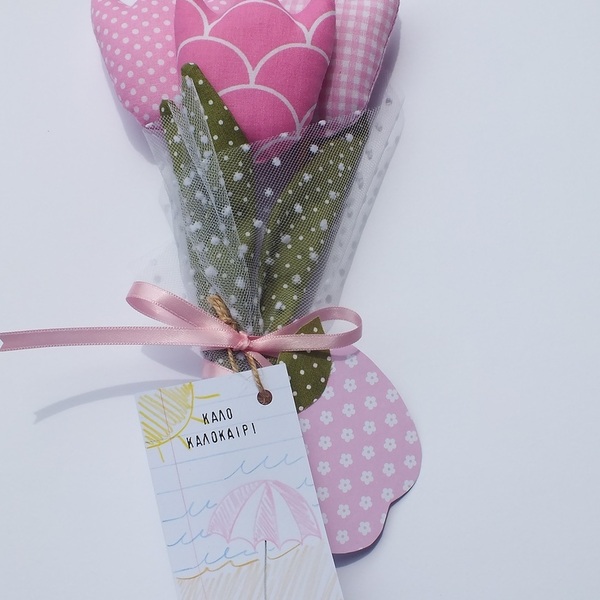 Δώρο για δασκάλα - ανθοδέσμη ροζ τουλίπες - ύφασμα, λουλούδια, χειροποίητα, διακοσμητικά, για δασκάλους - 2