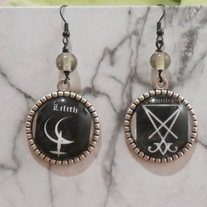 Σκουλαρίκια με γυαλί και χάντρες Lucifer Lilith earrings Occult jewelry - γυαλί, χάντρες, κρεμαστά, γάντζος - 3