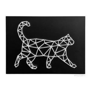 Ξύλινο κάδρο με καρφιά & κλωστές "Polygon Cat" 35x27cm - πίνακες & κάδρα, γάτα, minimal, γατούλα
