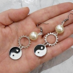 Σκουλαρίκια με γρανάζια, χάντρες και charms Yin Yang Steampunk Gear Earrings - ημιπολύτιμες πέτρες, χάντρες, κρεμαστά, γάντζος - 5
