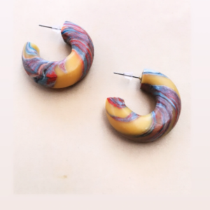 "hoopies" Handmade Dangle Earrings (3cm Height) - πηλός, κρίκοι, boho, καρφάκι