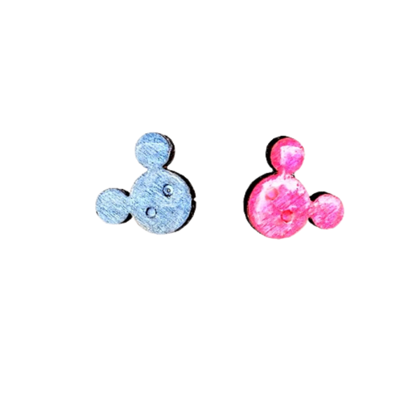 Καρφωτά σκουλαρίκια Ποντικάκια κόκκινο-γαλάζιο - ξύλο, ζωγραφισμένα στο χέρι, καρφωτά, μικρά - 5