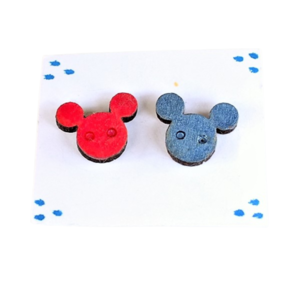 Καρφωτά σκουλαρίκια Ποντικάκια γαλάζιο-ροζ - ξύλο, ζωγραφισμένα στο χέρι, καρφωτά, μικρά