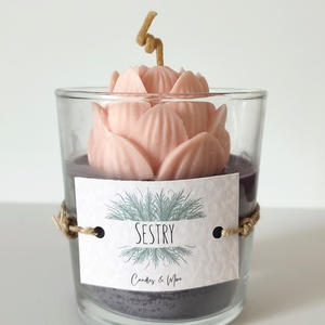 The " Lotus flower " candle (grey) - αρωματικά κεριά, κερί σόγιας, vegan κεριά