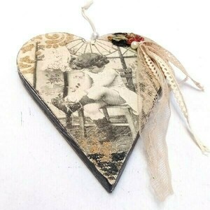 Καδράκι καρδιά δύο όψεων με κοριτσάκι - ξύλο, πίνακες & κάδρα, καρδιά, διακοσμητικά - 2