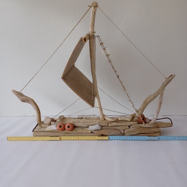 Driftwood Boat 05 - ξύλο, κοχύλι, καράβι, διακοσμητικά - 2