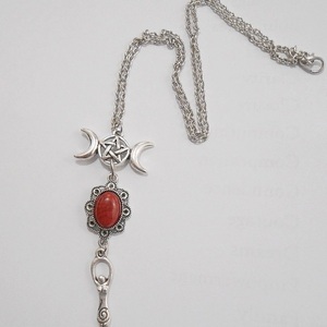 Κολιέ με μεταλλικά στοιχεία και χάντρες Triple moon necklace Triple goddess - χάντρες, boho, μεταλλικά στοιχεία, μενταγιόν