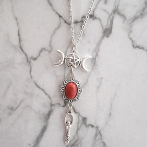 Κολιέ με μεταλλικά στοιχεία και χάντρες Triple moon necklace Triple goddess - χάντρες, boho, μεταλλικά στοιχεία, μενταγιόν - 4