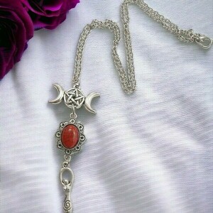 Κολιέ με μεταλλικά στοιχεία και χάντρες Triple moon necklace Triple goddess - χάντρες, boho, μεταλλικά στοιχεία, μενταγιόν - 2