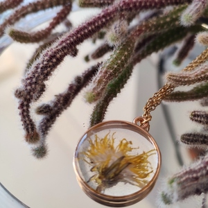 μενταγιόν με αποξηραμένο άνθος πικραλίδα και υγρό γυαλί - λουλούδι, ατσάλι, αποξηραμένα άνθη, μενταγιόν - 2