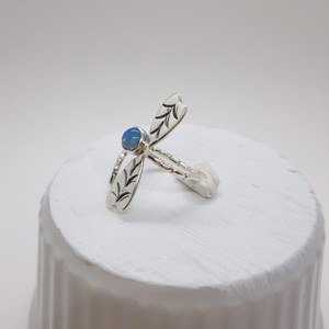 Dragonfly, Handmade sterling silver 925 ring, Natural Ethiopian Opal - ημιπολύτιμες πέτρες, ασήμι 925, boho, σταθερά, μεγάλα - 2