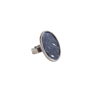 Δαχτυλίδι Αυξομειούμενο Φελλός ''Oval Black Mirror'' - ορείχαλκος, επάργυρα, φελλός, αυξομειούμενα