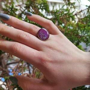 Ατσάλινο δαχτυλίδι αυξομειουμενο, χρωματισμενο με υγρό γυαλί - γυαλί, γεωμετρικά σχέδια, ατσάλι, μεγάλα, αυξομειούμενα - 2