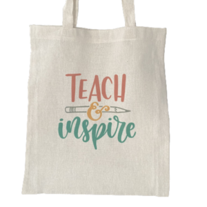 Υφασμάτινη τσάντα teach&inspire για την δασκάλα με αφιέρωση - ύφασμα, ώμου, all day, πάνινες τσάντες