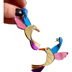 Σκουλαρίκια paradise birds από plexiglass - καρφωτά, plexi glass, boho, καρφάκι