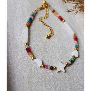 Colourful Jade| Βραχιόλι ποδιού με νεφρίτη & στοιχεία φίλντισι - ημιπολύτιμες πέτρες, φίλντισι, ατσάλι, ποδιού, αυξομειούμενα