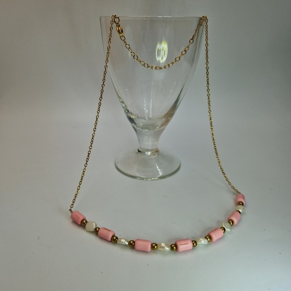 Πολυτελές κολιέ με μαργαριτάρια και ροζ χαολίτη σε επίχρυση αλυσίδα - ημιπολύτιμες πέτρες, μαργαριτάρι, επιχρυσωμένα, κοντά, layering - 4