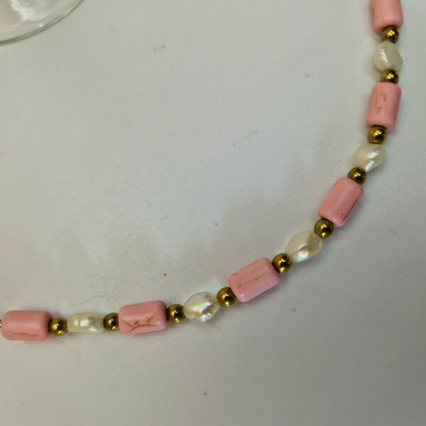 Πολυτελές κολιέ με μαργαριτάρια και ροζ χαολίτη σε επίχρυση αλυσίδα - ημιπολύτιμες πέτρες, μαργαριτάρι, επιχρυσωμένα, κοντά, layering - 3