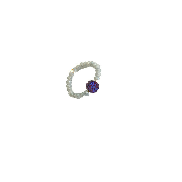 Δαχτυλίδι μώβ αιματίτης ιριδίζον με σιέλ κρυσταλλάκι διάμετρος 19 - ημιπολύτιμες πέτρες, λουλούδι, σταθερά