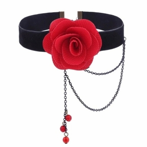 Εντυπωσιακό τσόκερ- κολιέ με κόκκινο τριαντάφυλλο - τριαντάφυλλο, τσόκερ, χάντρες, λουλούδι, boho - 4
